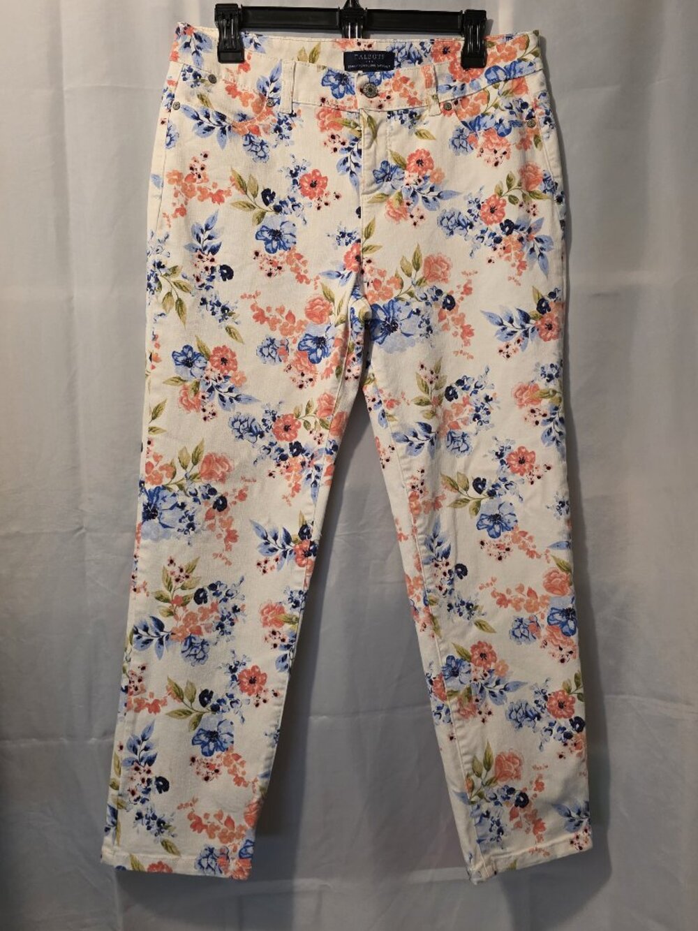 Talbots 10 Petite Simply Flattering Floral Stretch Jeans Pink White Blue